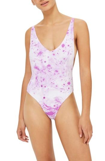 Women's Topshop Marble One-piece Swimsuit Us (fits Like 16-18) - Purple
