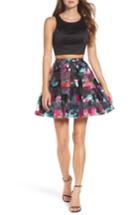 Women's Sequin Hearts Printed Shadow Skirt Two-piece Fit & Flare Dress