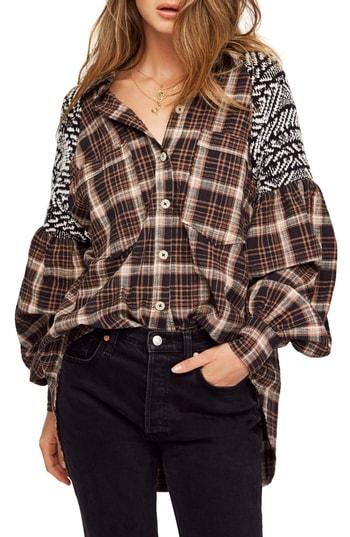 Women's Free People Fireside Nights Plaid Top - Black