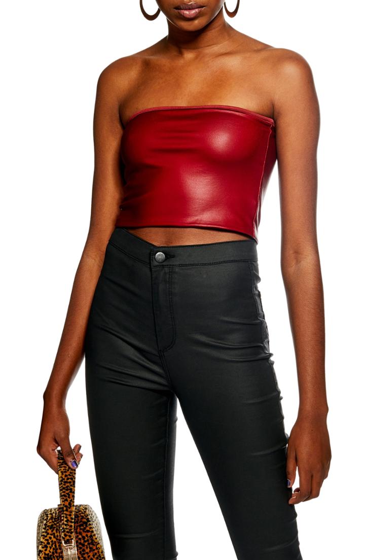 Women's Topshop Faux Leather Bandeau Top - Burgundy
