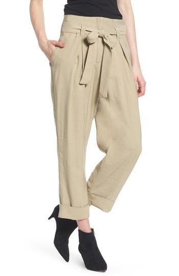 Women's J.o.a. High Waist Tie Front Cropped Pants - Beige