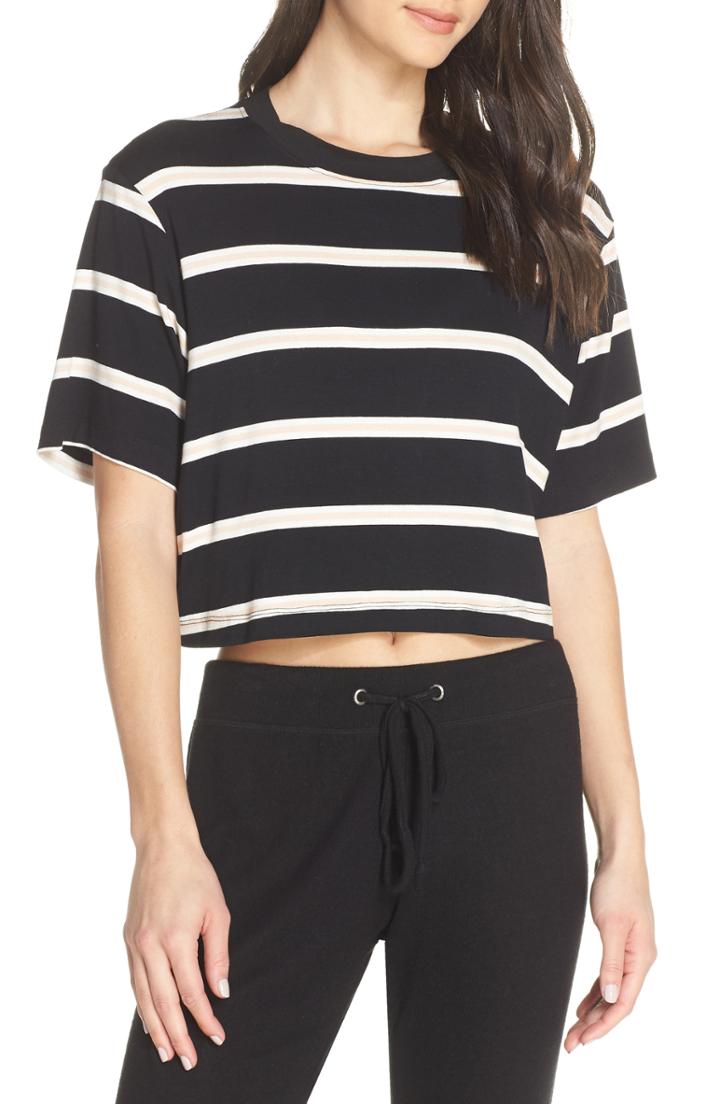 Women's David Lerner Stripe Crop Tee - Black