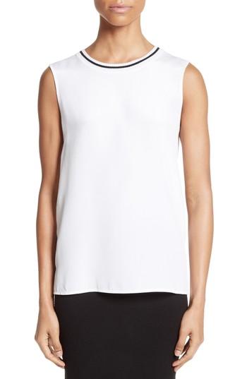 Women's St. John Collection Knit Shell With Crepe De Chine Front - White