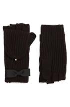 Women's Kate Spade New York Grosgrain Bow Convertible Knit Mittens, Size - Black