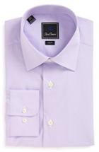 Men's David Donahue Trim Fit Houndstooth Dress Shirt 34/35 - Purple