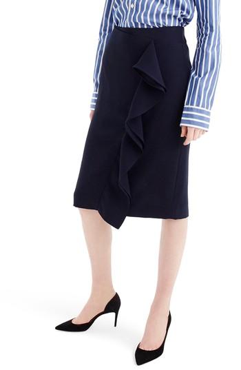 Women's J.crew 365 Crepe Ruffle Pencil Skirt - Blue
