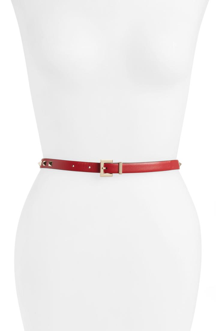 Women's Valentino Garavani Rockstud Leather Belt 0 - 0ro Rosso V