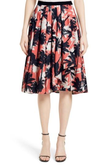 Women's Jason Wu Palm Print Front Drape A-line Cotton Skirt