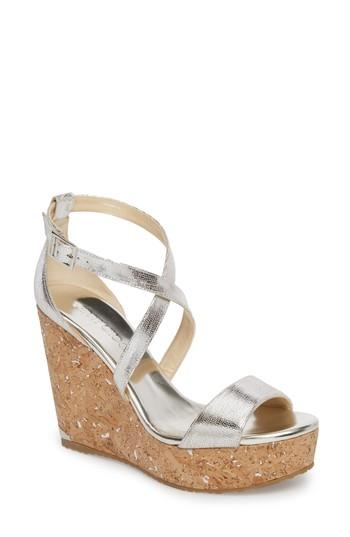 Women's Jimmy Choo Portia Platform Wedge Us / 34eu - Metallic