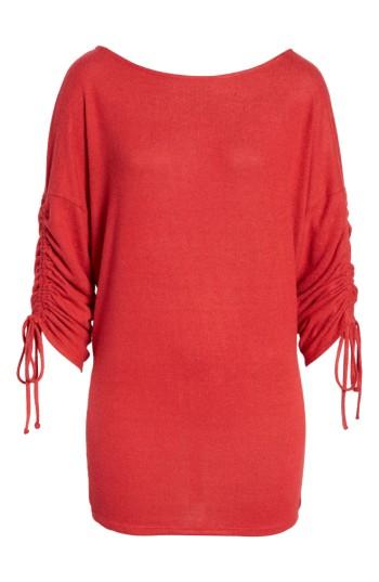 Women's Gibson Tie Sleeve Cozy Fleece Top - Red