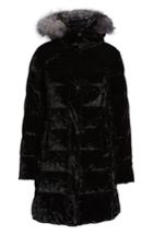 Women's Andrew Marc Velvet Down Jacket With Genuine Fox Fur - Black