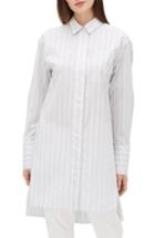 Women's Lafayette 148 New York Marvin Boulevard Stripe Boyfriend Shirt - Blue