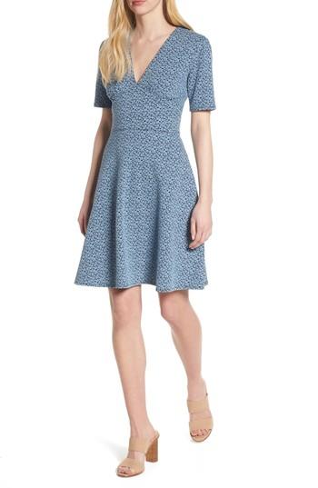 Women's Michael Michael Kors Tiny Wildflower Cotton Blend Fit And Flare Dress - Blue