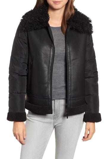 Women's Bernardo Faux Shearling Hybrid Jacket - Black