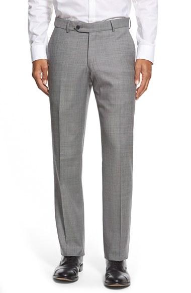 Men's Ballin Flat Front Sharkskin Wool Trousers - Black