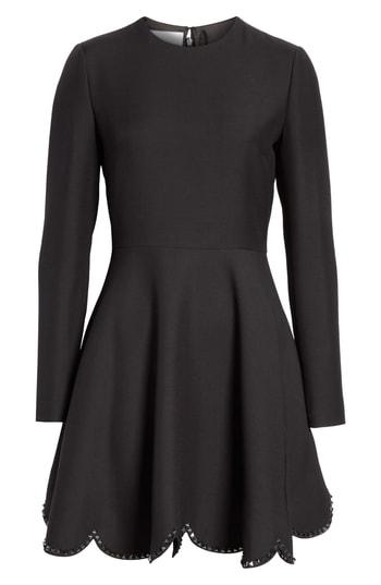 Women's Valentino Studded Scallop Hem Dress Us / 44 It - Black