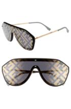 Women's Fendi 155mm Logo Lens Shield Sunglasses - Black/ Gold