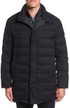 Men's Cole Haan Stand Collar Quilted Down Coat With Inset Bib, Size - Blue