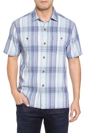 Men's Tommy Bahama Banyan Cay Regular Fit Silk Blend Sport Shirt - Blue