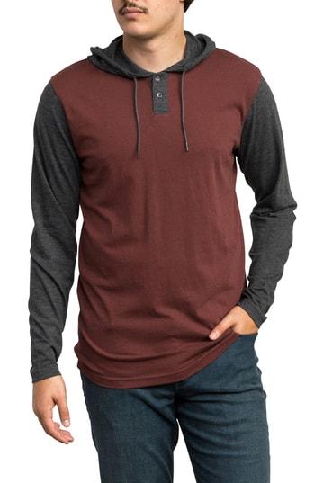 Men's Rvca Pick Up Hooded Henley Sweatshirt - Burgundy