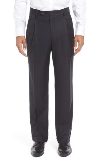 Men's Berle Pleated Solid Wool Trousers X Unhemmed - Blue
