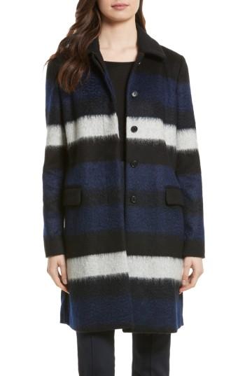 Women's Diane Von Furstenberg Stripe Wool Blend Coat - Black