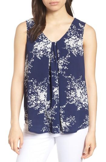 Women's Bobeau Pleat Front Floral Print Tank - Blue