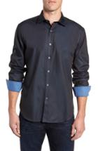 Men's Bugatchi Shaped Fit Contrast Cuff Sport Shirt - Blue