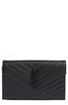 Women's Saint Laurent Monogram Quilted Leather Wallet On A Chain - Black