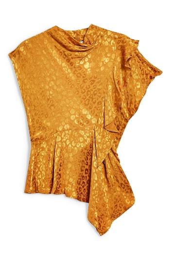 Women's Topshop Jacquard Ruffle Blouse Us (fits Like 0) - Yellow