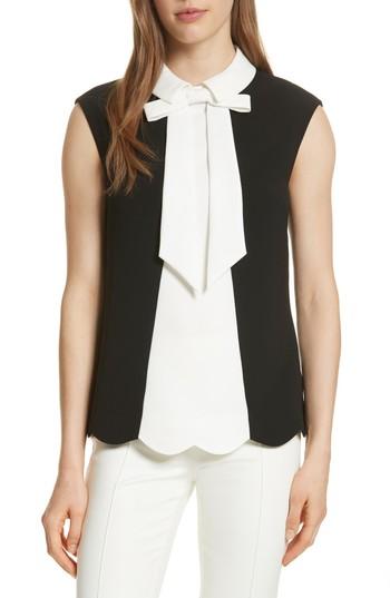 Women's Ted Baker London Bow Collar Scalloped Top - Black