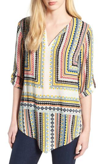 Women's Chaus Geo Voyage Roll Tab Blouse - White