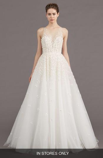 Women's Amsale Callie Embellished A-line Gown, Size - Ivory
