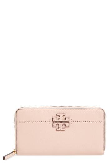 Women's Tory Burch Mcgraw Leather Continental Zip Wallet - Pink