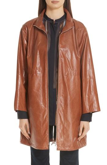 Women's Lafayette 148 New York Minerva Leather Jacket - Brown