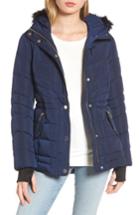 Women's Guess Faux Fur Trim Quilted Anorak - Blue