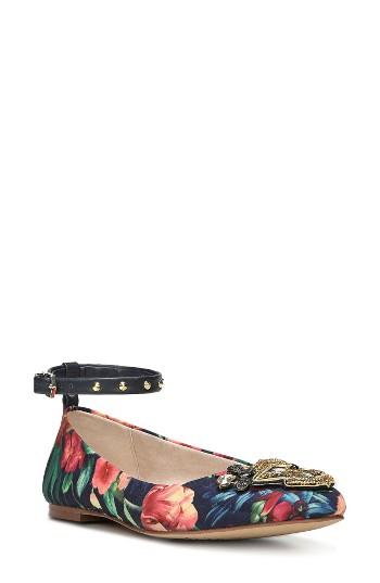 Women's Same Edelman Ferrara Embellished Ankle Strap Flat M - Blue