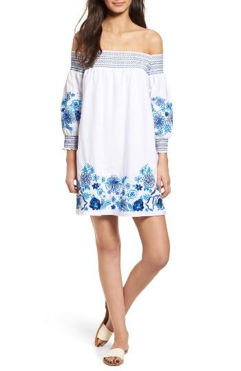 Women's Parker Jace Embroidered Off The Shoulder Shift Dress - White