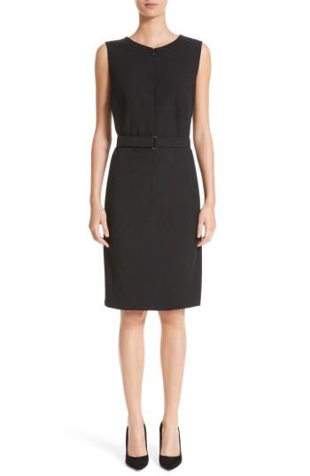Women's Akris Punto Belted Zip Front Wool Dress - Black