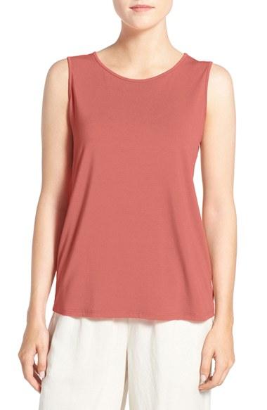 Women's Eileen Fisher Lightweight Jersey Round Neck Tank, Size - Red