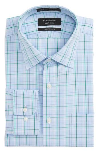 Men's Nordstrom Men's Shop Smartcare(tm) Traditional Fit Plaid Dress Shirt .5 34/35 - Green