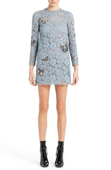 Women's Valentino Butterfly Embroidered Lace Dress - Green