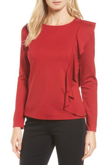 Women's Halogen Ruffle Trim Top - Red