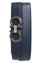 Men's Salvatore Ferragamo Etched Double Gancio Reversible Leather Belt