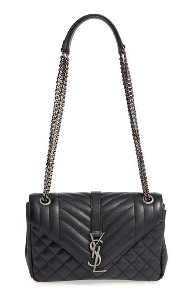 Saint Laurent Medium Monogram Quilted Calfskin Shoulder Bag - Black