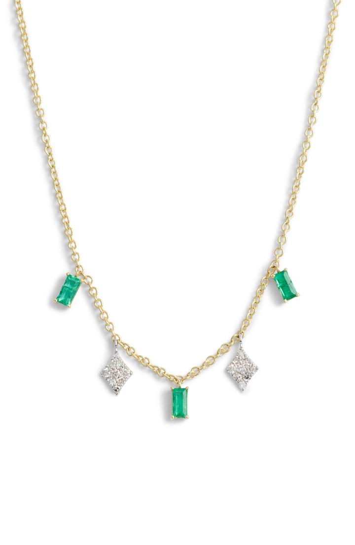Women's Meira T Emerald & Diamond Charm Necklace