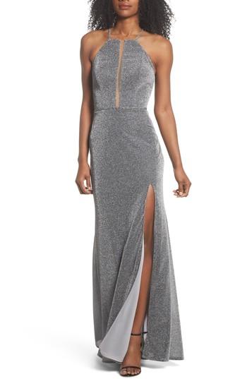 Women's La Femme Sparkle Sheath Gown - Metallic
