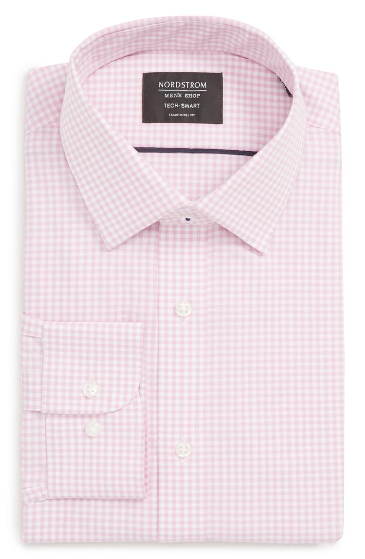 Men's Nordstrom Men's Shop Tech-smart Traditional Fit Check Stretch Dress Shirt - 32/33 - Pink