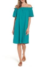 Women's Caslon Off The Shoulder Slub Knit Shift Dress - Blue/green