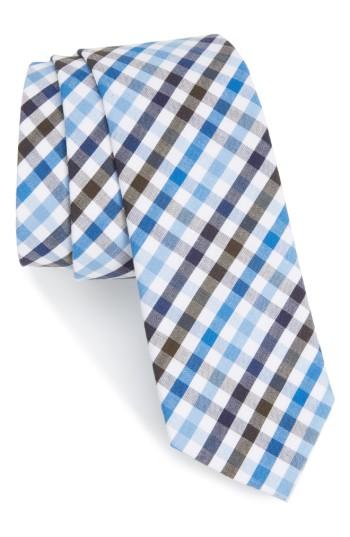 Men's Nordstrom Men's Shop Charlie Plaid Cotton Skinny Tie, Size - Blue